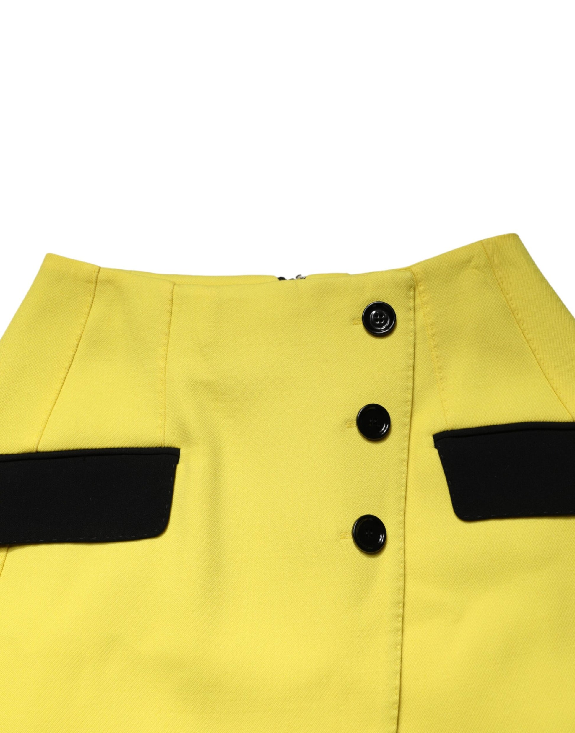 Dolce & Gabbana Yellow Wool Buttoned High Waist Mini Skirt - ClickThatClicks 