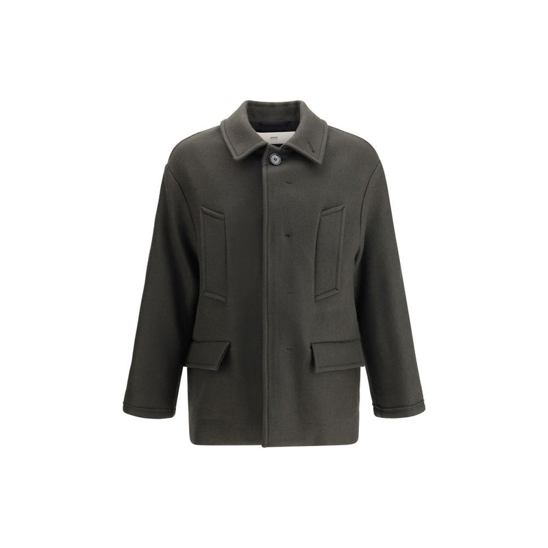 Ami Paris Gray Fleece Wool Coat