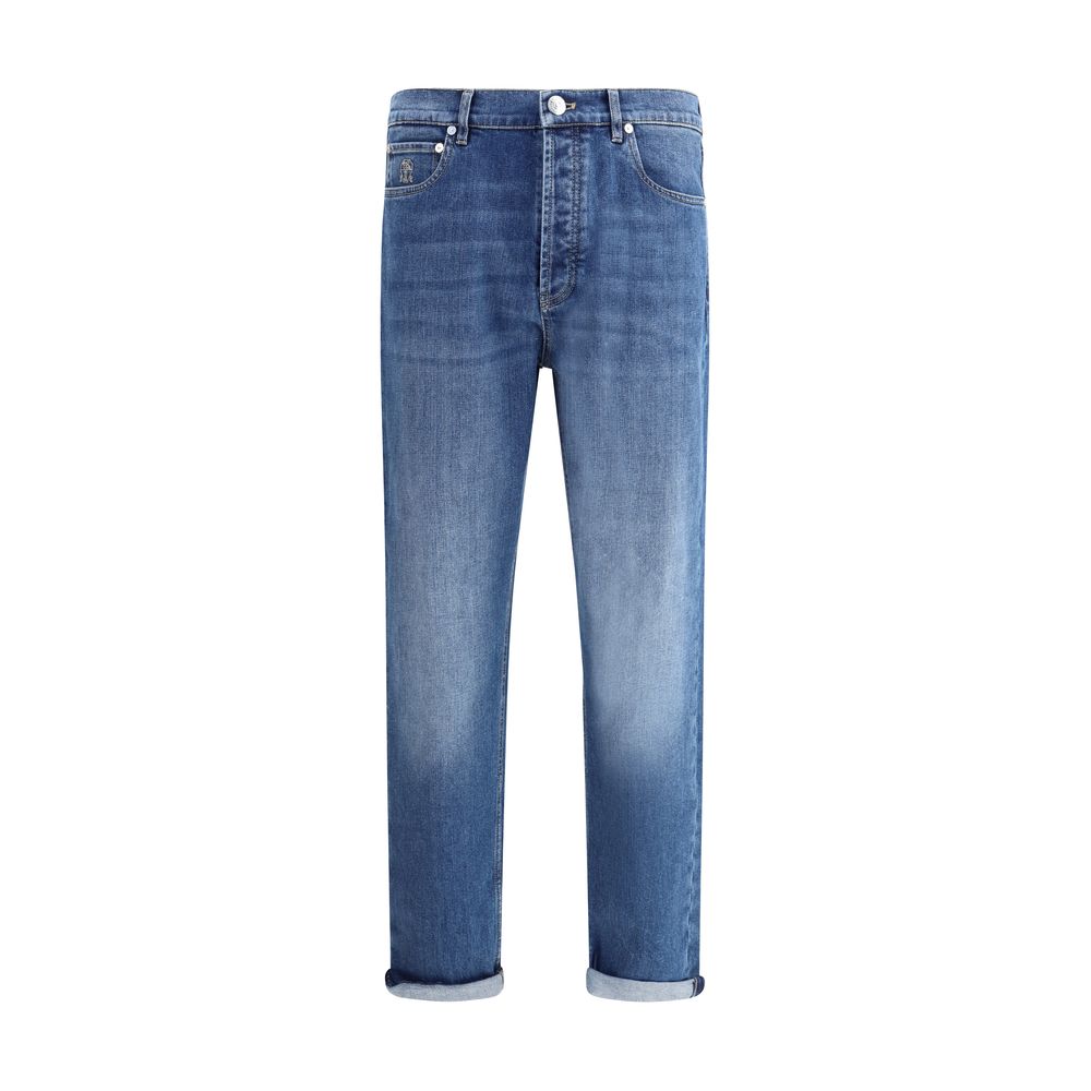 Brunello Cucinelli Blue Cotton Straight-Leg Jeans