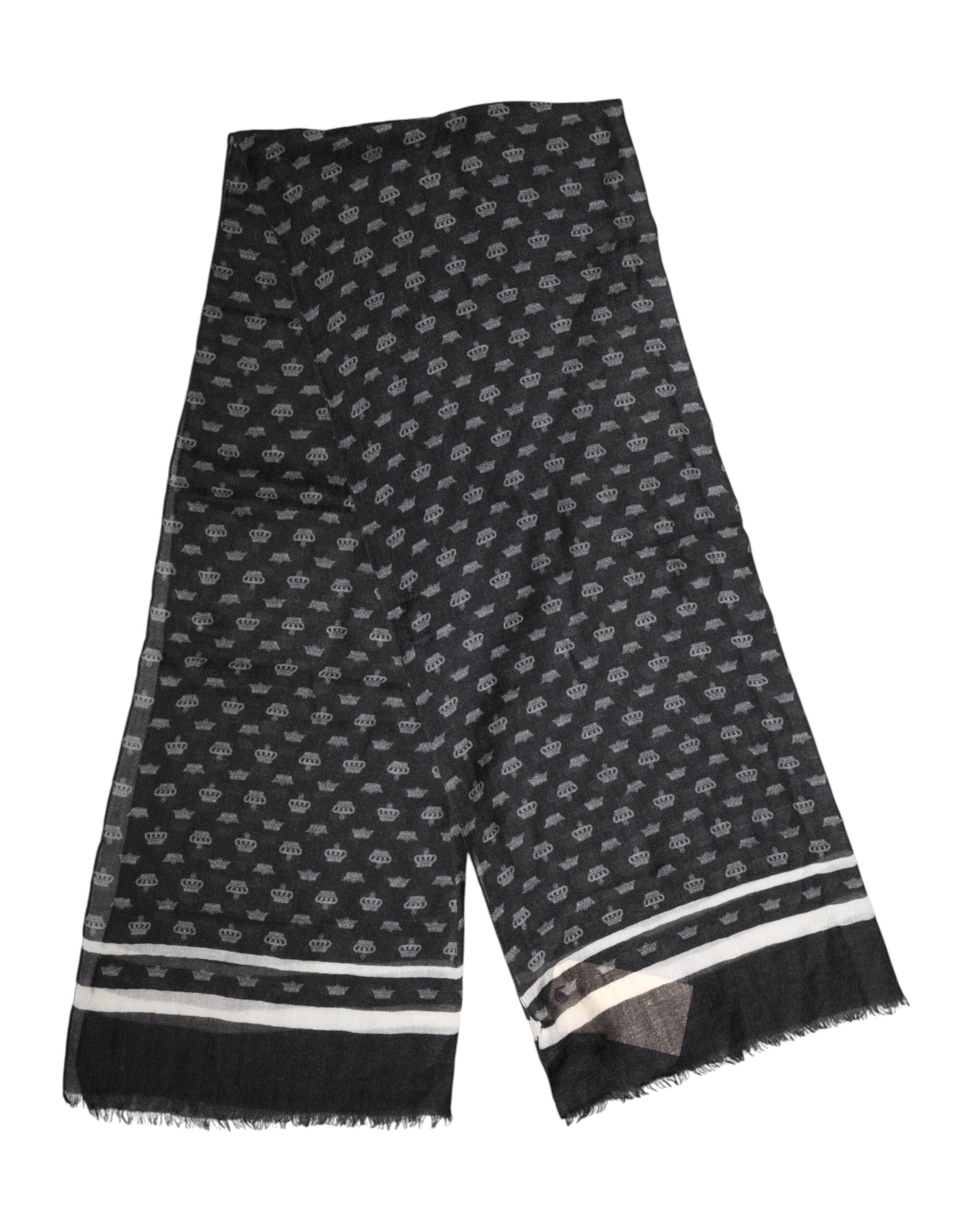 Dolce & Gabbana Black Crown Cashmere Neck Wrap Shawl Scarf - ClickThatClicks 
