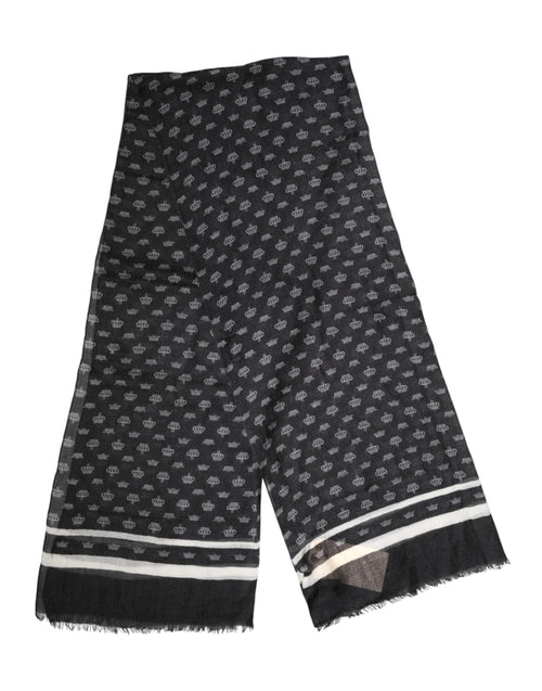 Dolce & Gabbana Black Crown Cashmere Neck Wrap Shawl Scarf - ClickThatClicks 