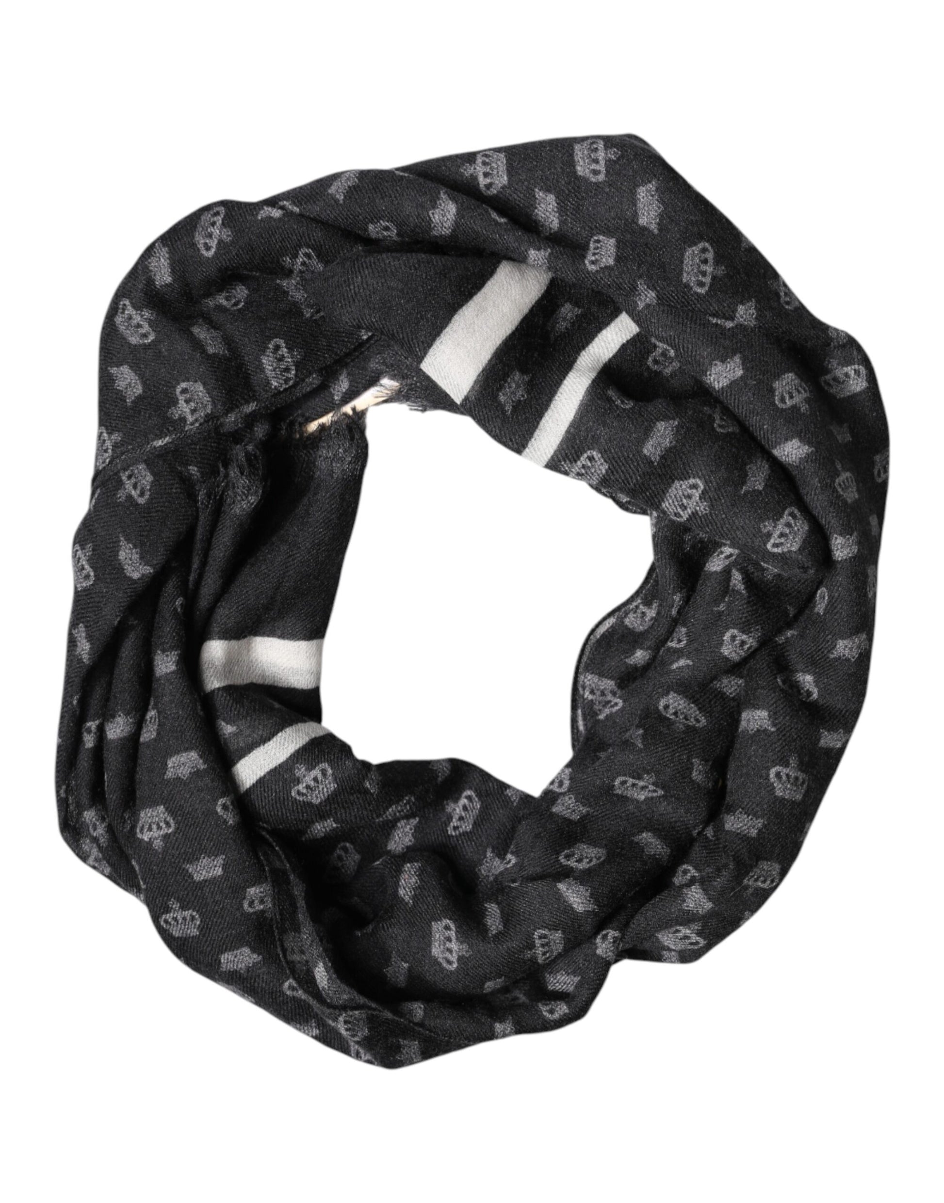 Dolce & Gabbana Black Crown Cashmere Neck Wrap Shawl Scarf - ClickThatClicks 