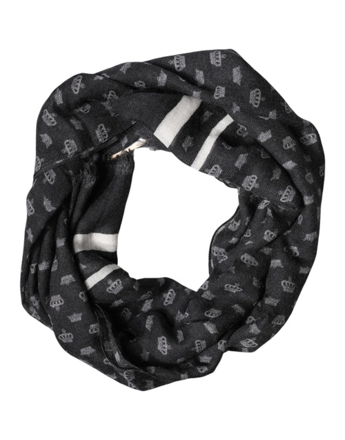 Dolce & Gabbana Black Crown Cashmere Neck Wrap Shawl Scarf - ClickThatClicks 