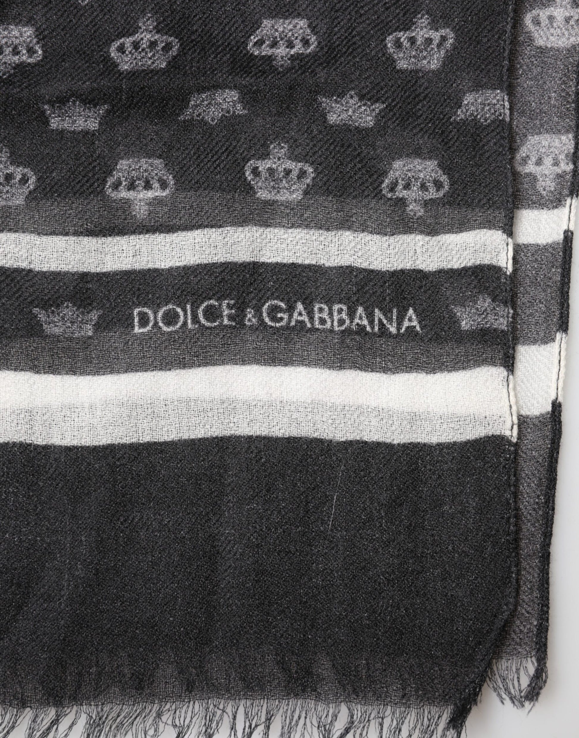 Dolce & Gabbana Black Crown Cashmere Neck Wrap Shawl Scarf - ClickThatClicks 