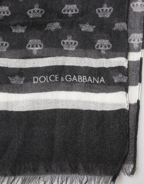 Dolce & Gabbana Black Crown Cashmere Neck Wrap Shawl Scarf - ClickThatClicks 