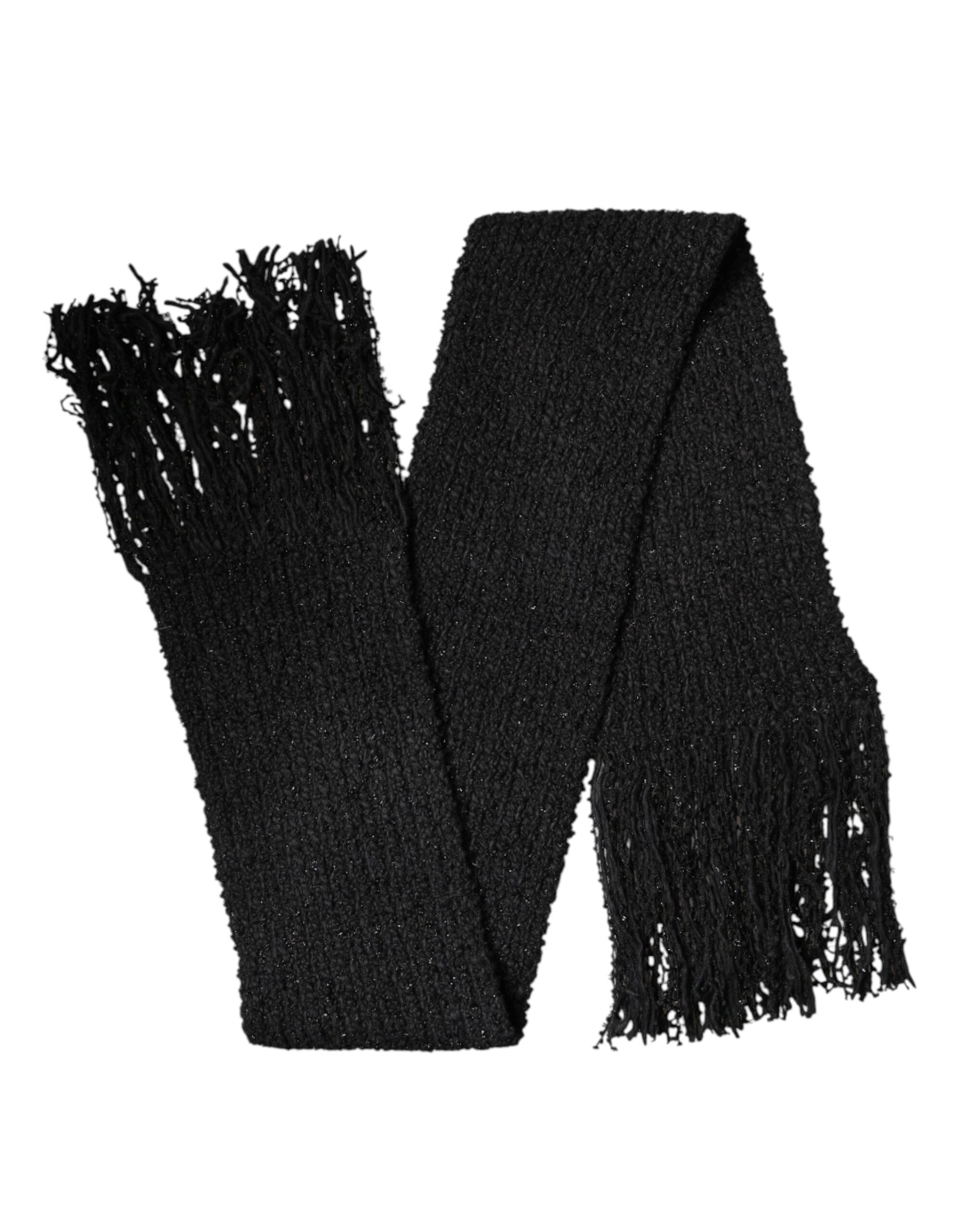 Dolce & Gabbana Black Cashmere Knit Shawl Fringes Scarf - ClickThatClicks 