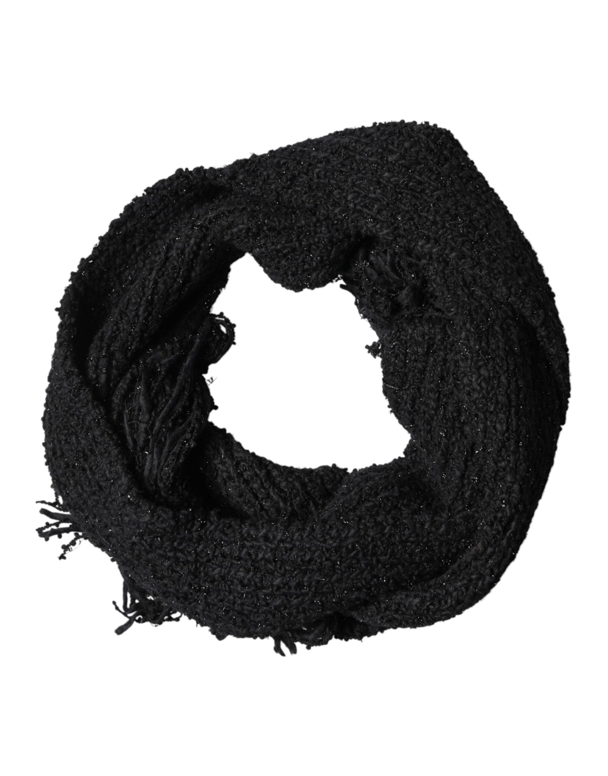 Dolce & Gabbana Black Cashmere Knit Shawl Fringes Scarf - ClickThatClicks 