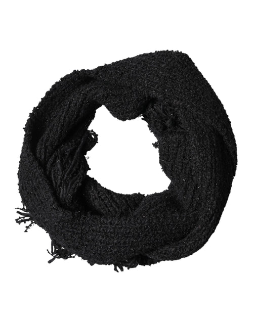 Dolce & Gabbana Black Cashmere Knit Shawl Fringes Scarf - ClickThatClicks 