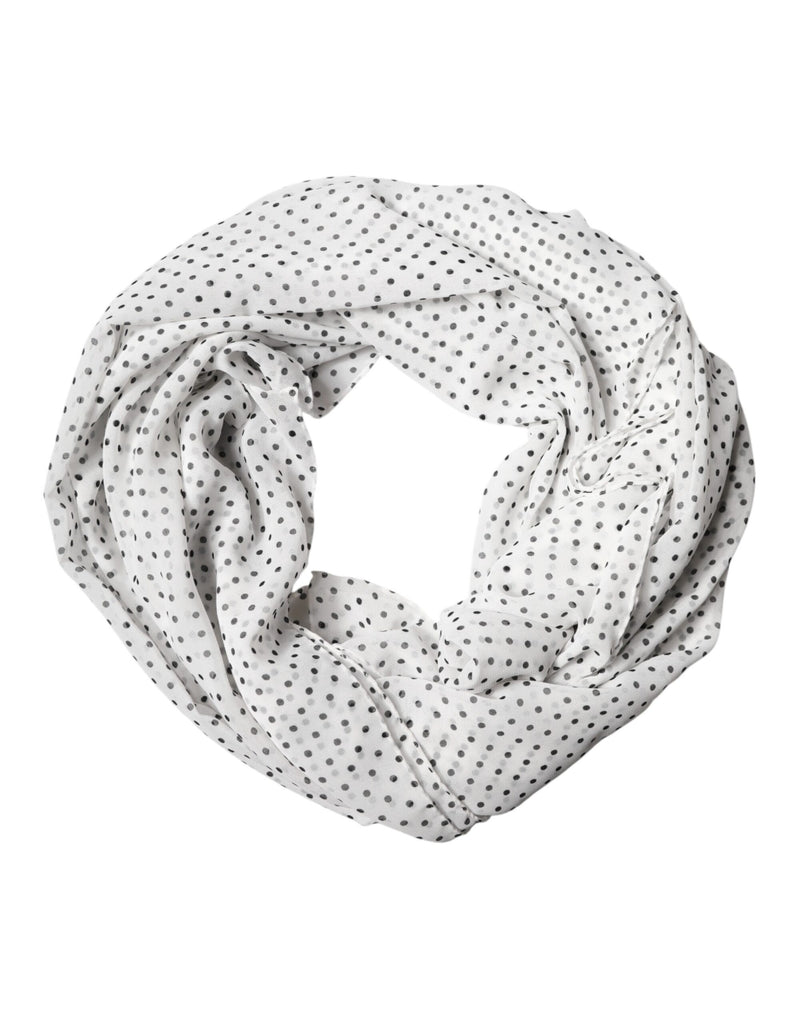 Dolce & Gabbana White Polka Dot Polyester Shawl Scarf