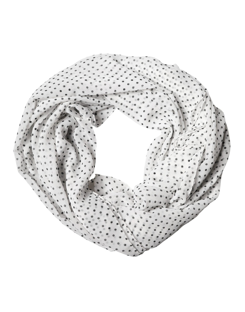 Dolce & Gabbana White Polka Dot Polyester Shawl Scarf