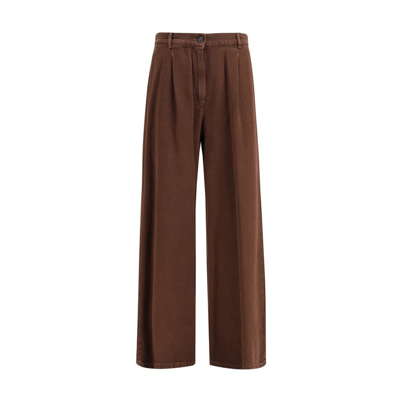Max Mara Brown Cotton Casual Pants