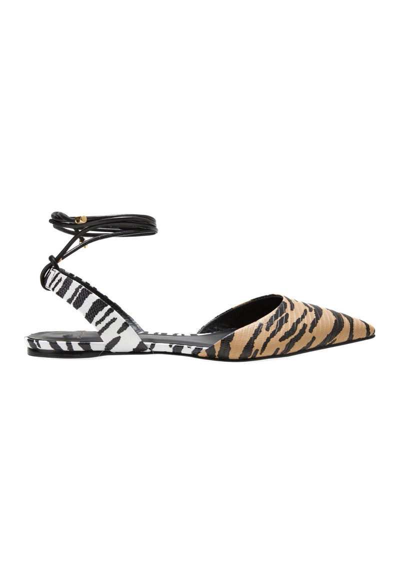 Mangará Atelier Animal Print Calf Leather Flat Sandals Palmito – Women’S Pointed Toe With Ankle Strap