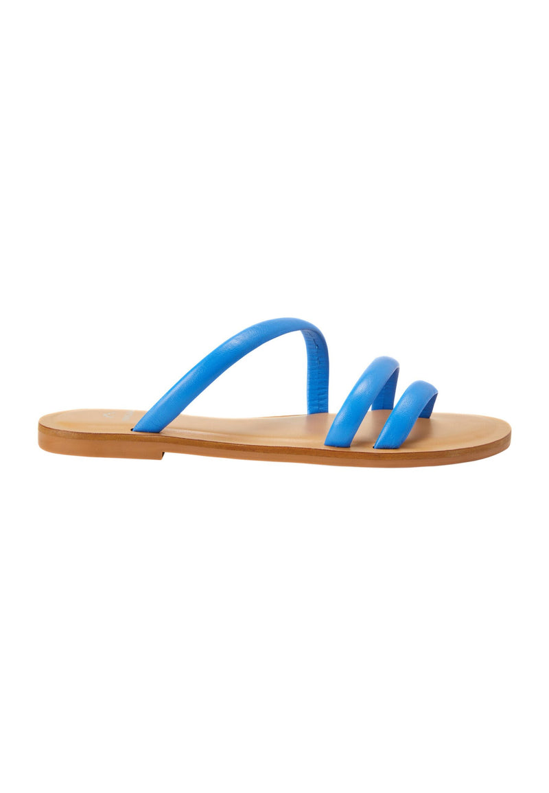 Mangará Atelier Blue Calf Leather Flat Sandals – Women’S Minimalist Three-Strap Slides
