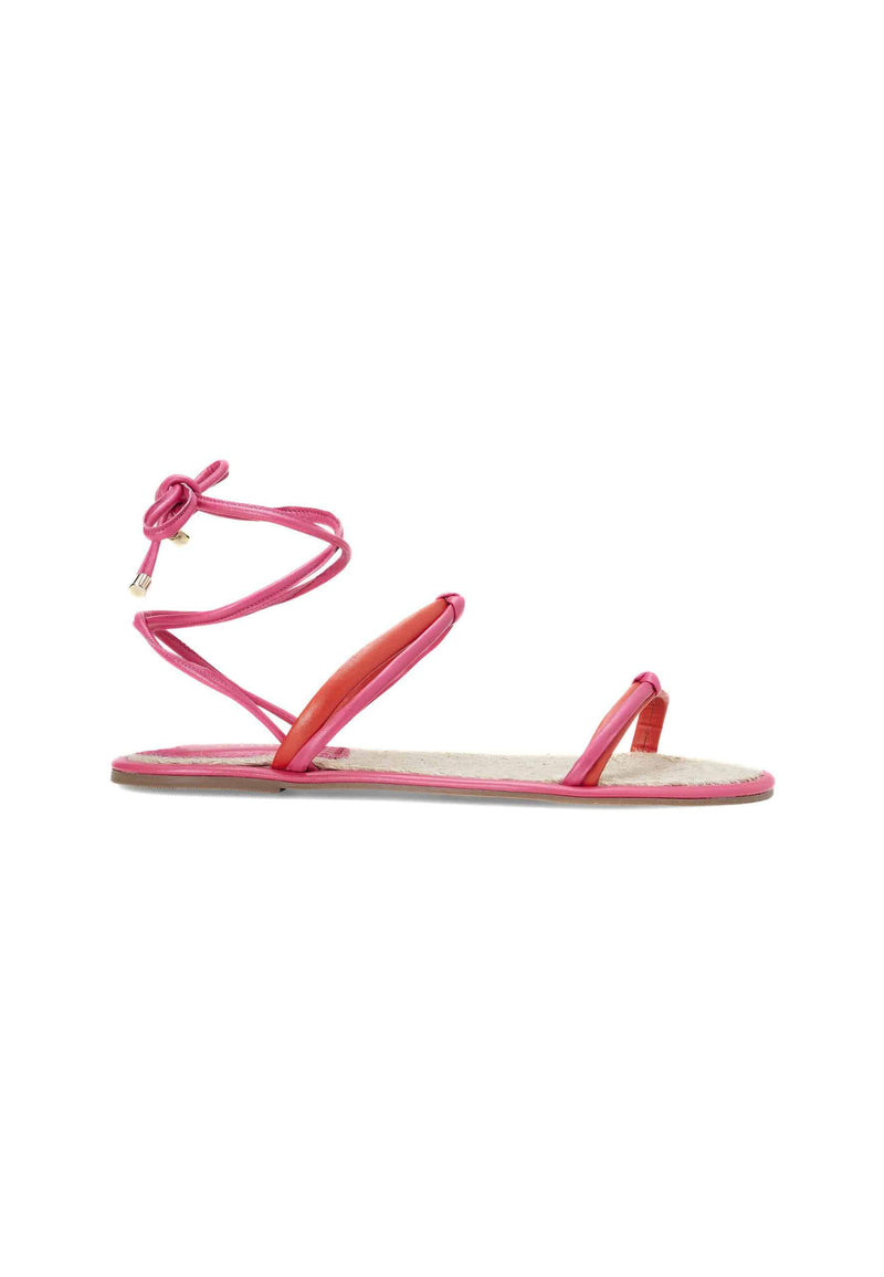 Mangará Atelier Pink Leather Lace-Up Sandals – Handcrafted With Natural Raffia Insole