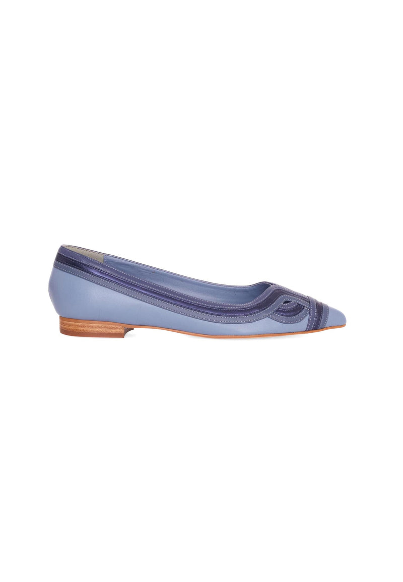 Mangará Atelier Blue Leather Ballerinas – Women’S Flat Shoes With Layered Detail