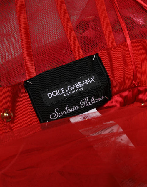 Dolce & Gabbana Red Floral Off Shoulder A-line Gown Dress - ClickThatClicks 