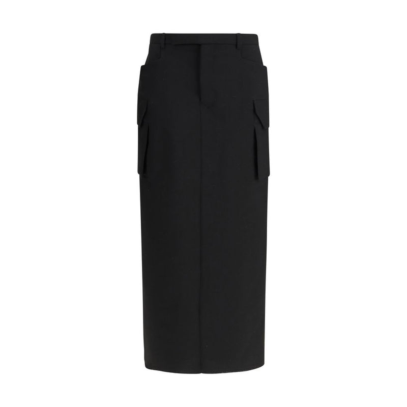 Rick Owens Black Fleece Wool Midi Skirt