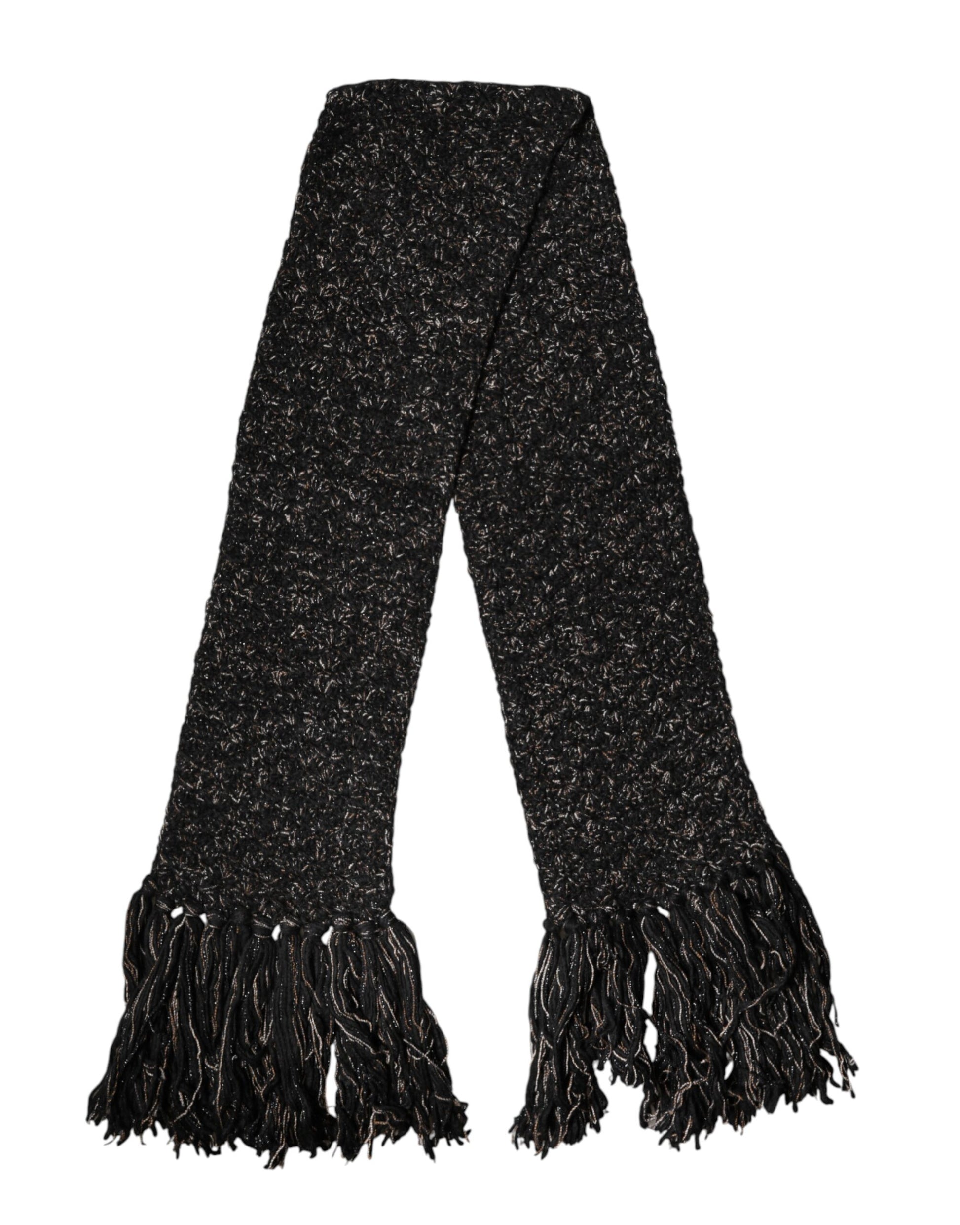 Dolce & Gabbana Black Wool Fringes Neck Wrap Foulard Scarf - ClickThatClicks 