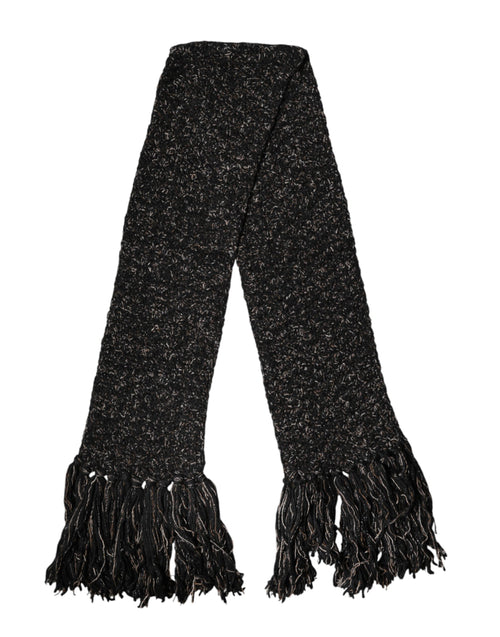 Dolce & Gabbana Black Wool Fringes Neck Wrap Foulard Scarf - ClickThatClicks 