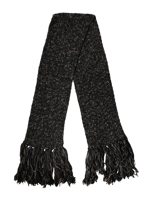 Dolce & Gabbana Black Wool Fringes Neck Wrap Foulard Scarf - ClickThatClicks 