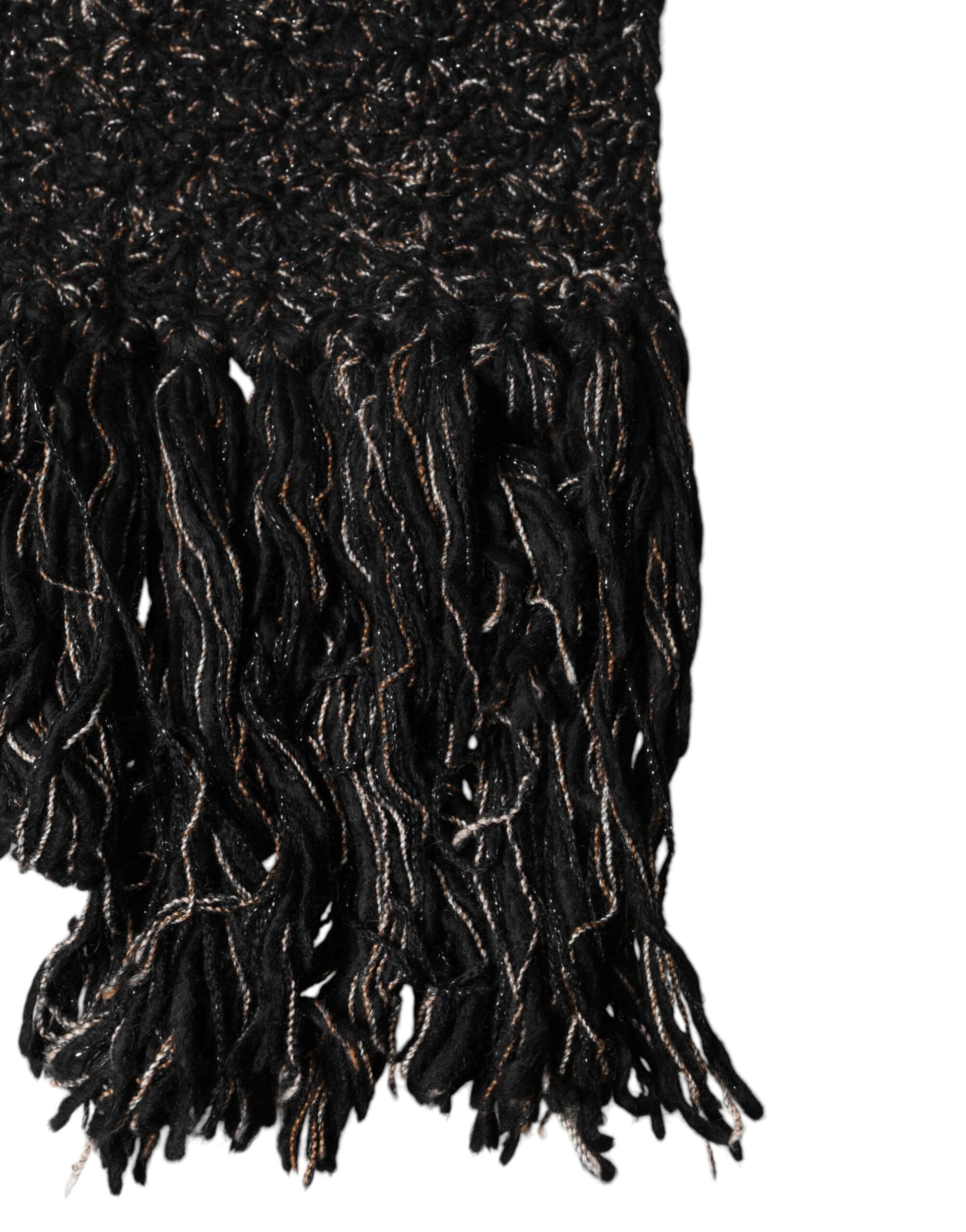 Dolce & Gabbana Black Wool Fringes Neck Wrap Foulard Scarf - ClickThatClicks 
