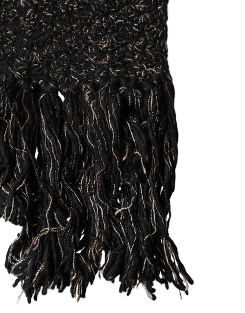 Dolce & Gabbana Black Wool Fringes Neck Wrap Foulard Scarf - ClickThatClicks 
