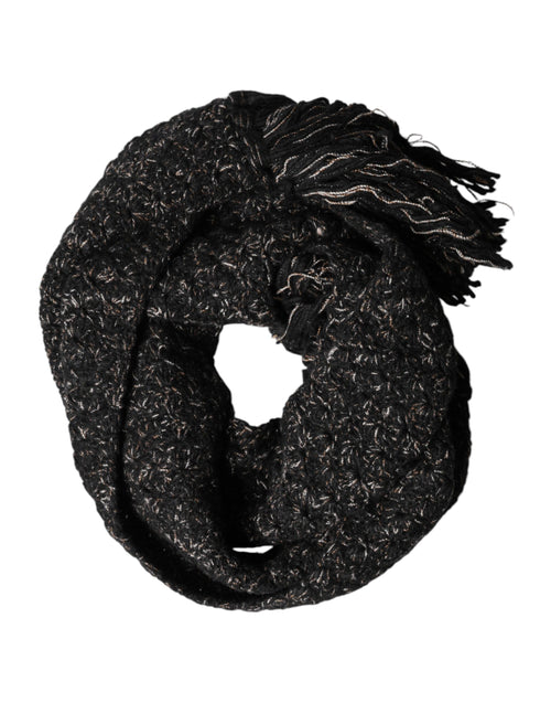 Dolce & Gabbana Black Wool Fringes Neck Wrap Foulard Scarf - ClickThatClicks 