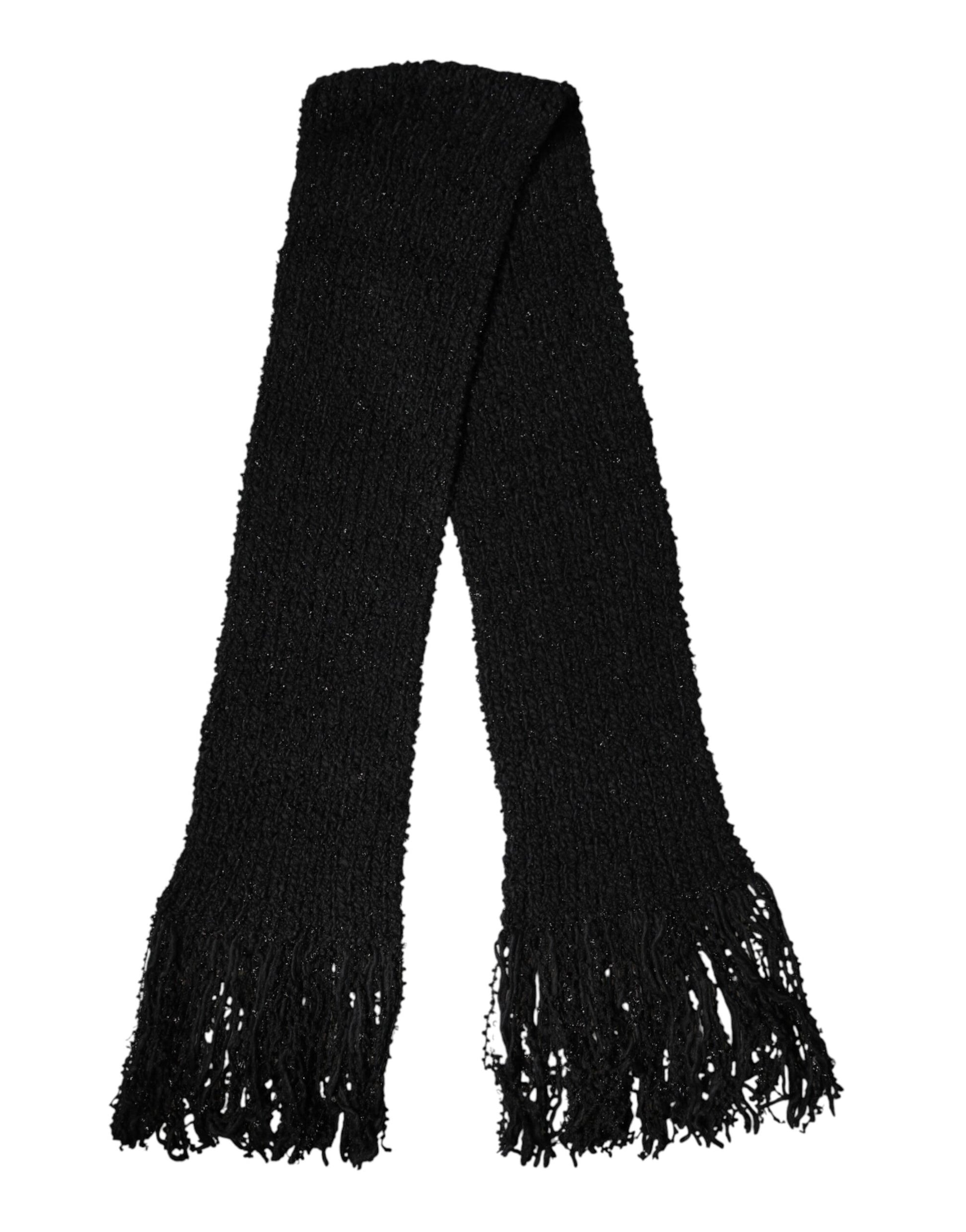 Dolce & Gabbana Black Wool Fringes Neck Wrap Foulard Scarf - ClickThatClicks 