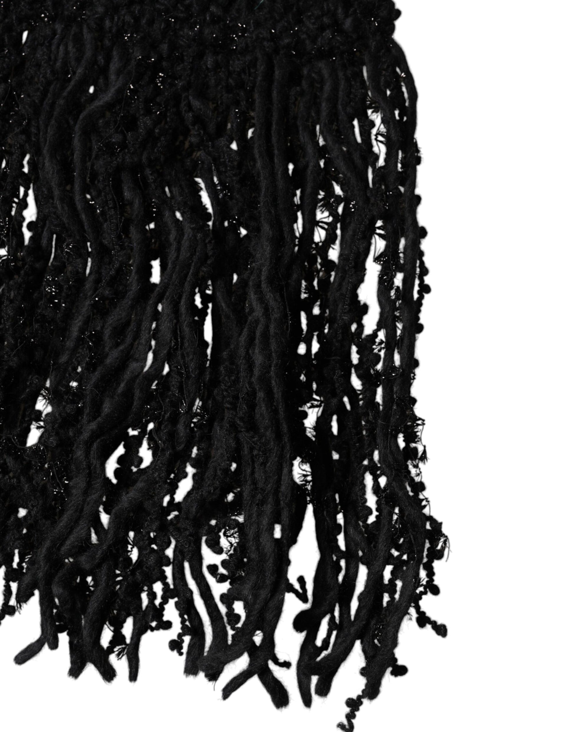 Dolce & Gabbana Black Wool Fringes Neck Wrap Foulard Scarf - ClickThatClicks 