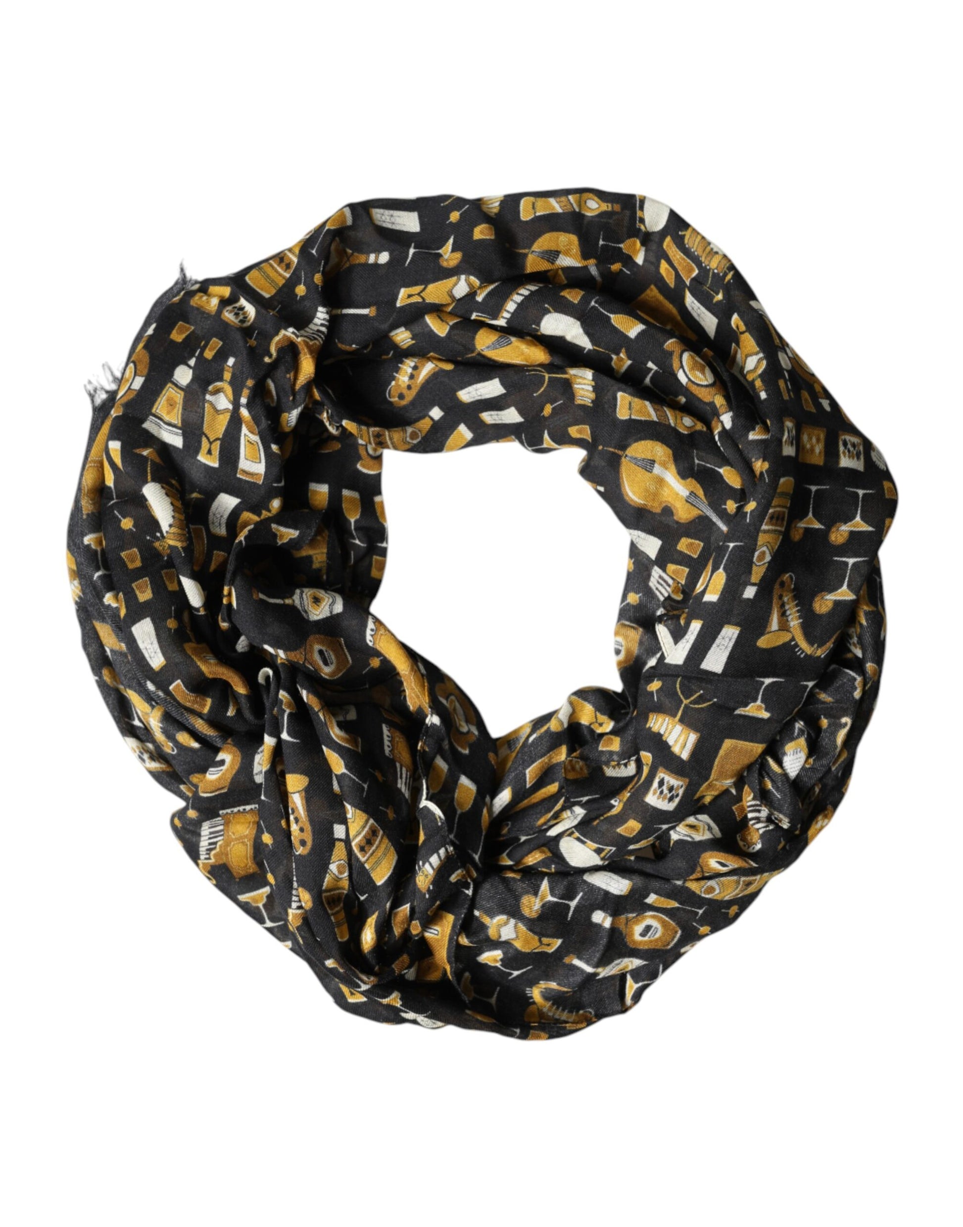 Dolce & Gabbana Black Jazz Club Print Neck Wrap Shawl Scarf - ClickThatClicks 