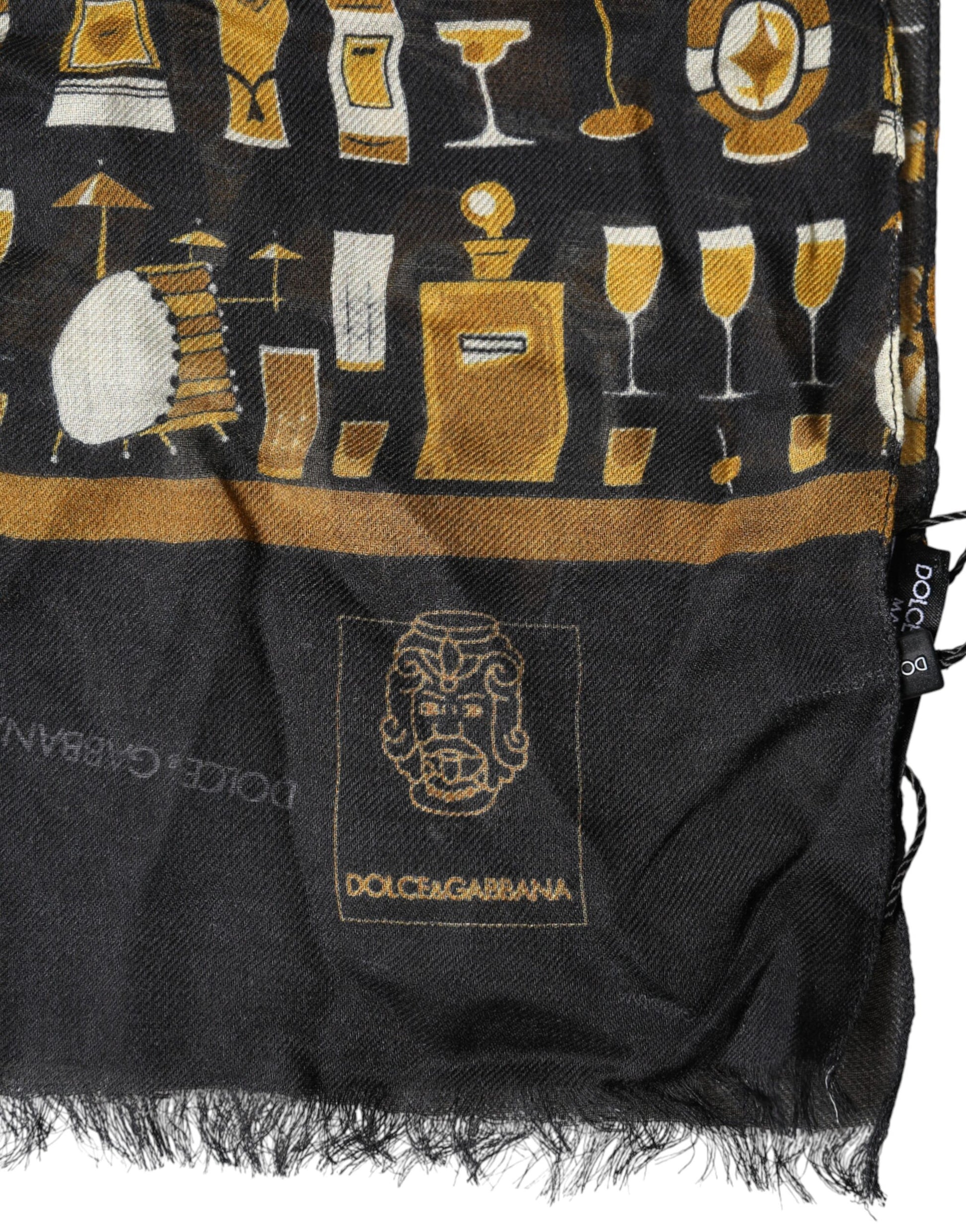 Dolce & Gabbana Black Jazz Club Print Neck Wrap Shawl Scarf - ClickThatClicks 