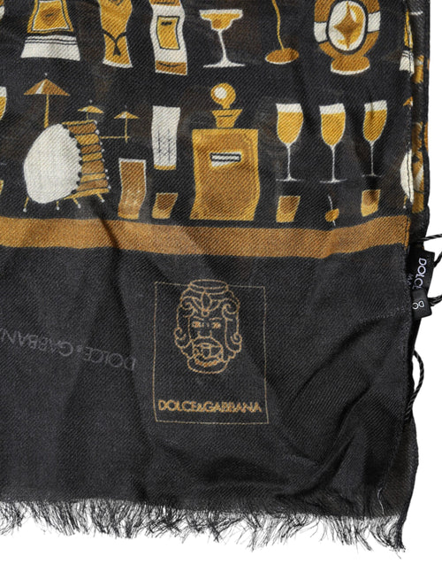 Dolce & Gabbana Black Jazz Club Print Neck Wrap Shawl Scarf - ClickThatClicks 