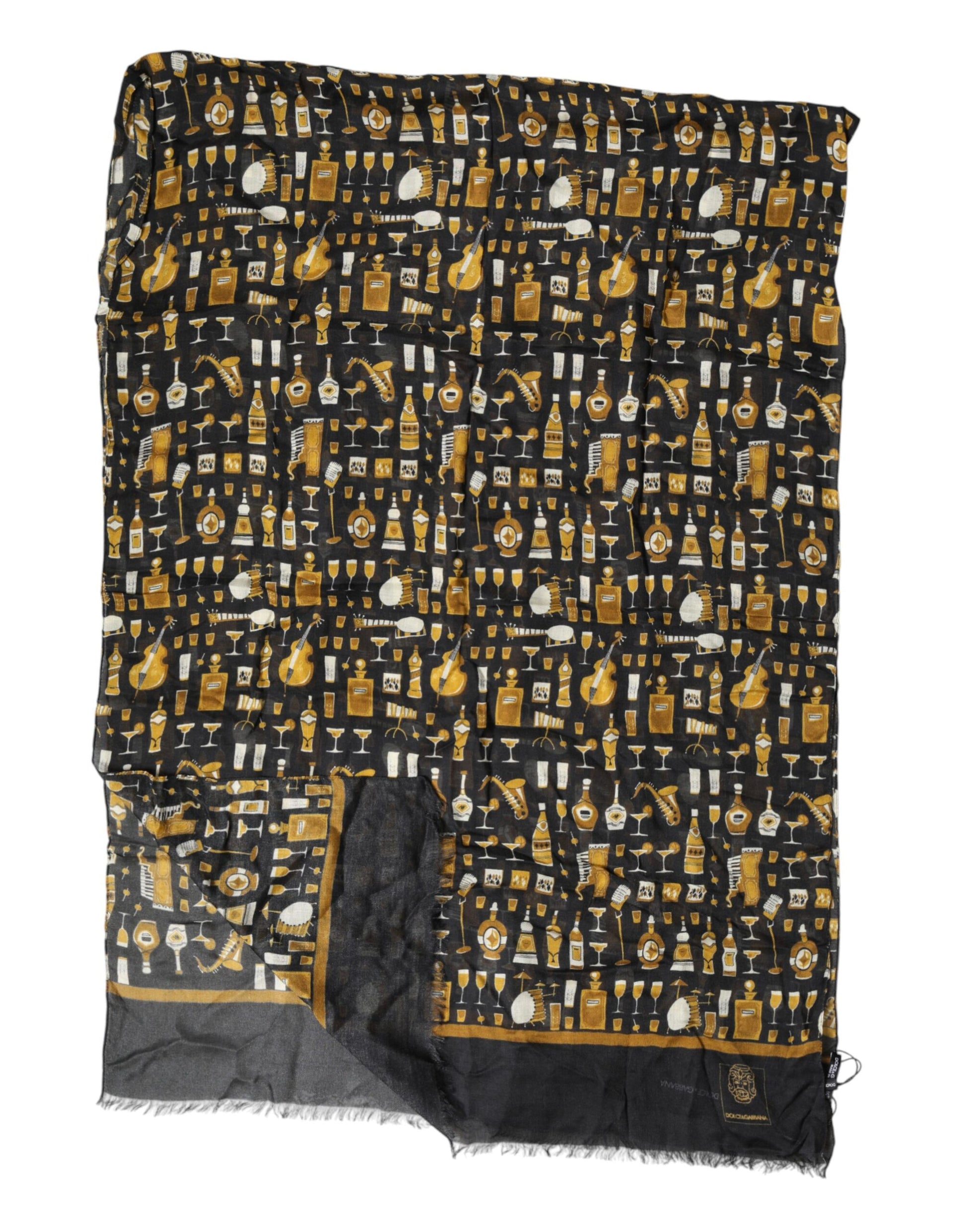 Dolce & Gabbana Black Jazz Club Print Neck Wrap Shawl Scarf - ClickThatClicks 