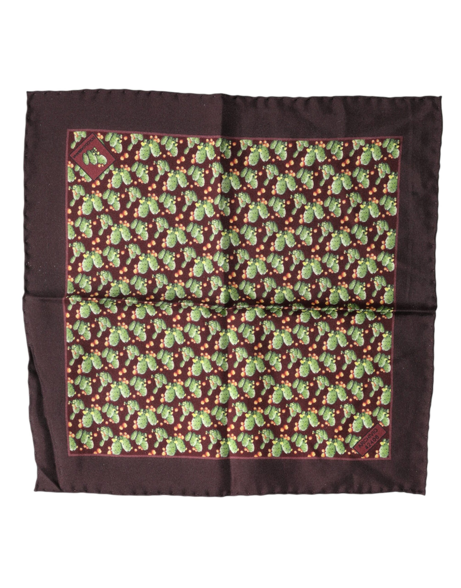 Dolce & Gabbana Brown Cactus Print Square Handkerchief Scarf - ClickThatClicks 