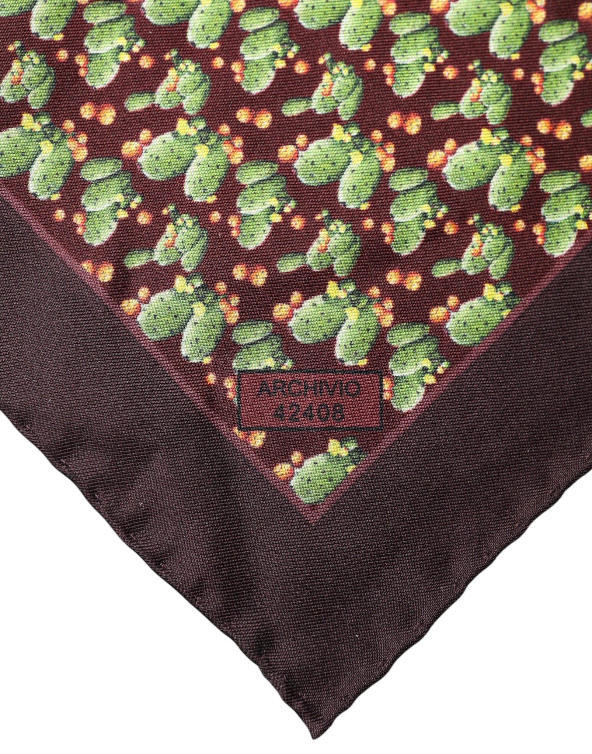 Dolce & Gabbana Brown Cactus Print Square Handkerchief Scarf - ClickThatClicks 