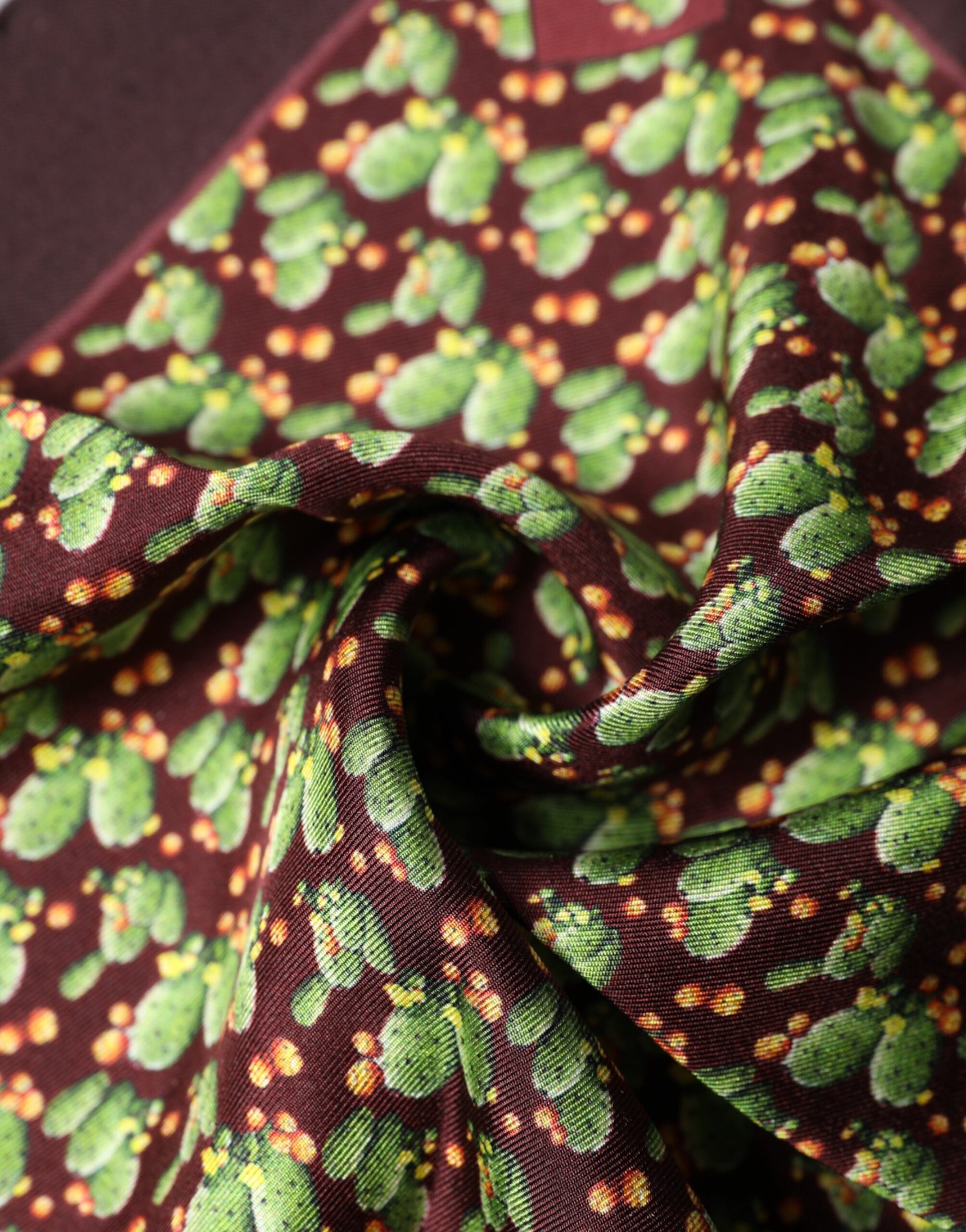 Dolce & Gabbana Brown Cactus Print Square Handkerchief Scarf - ClickThatClicks 