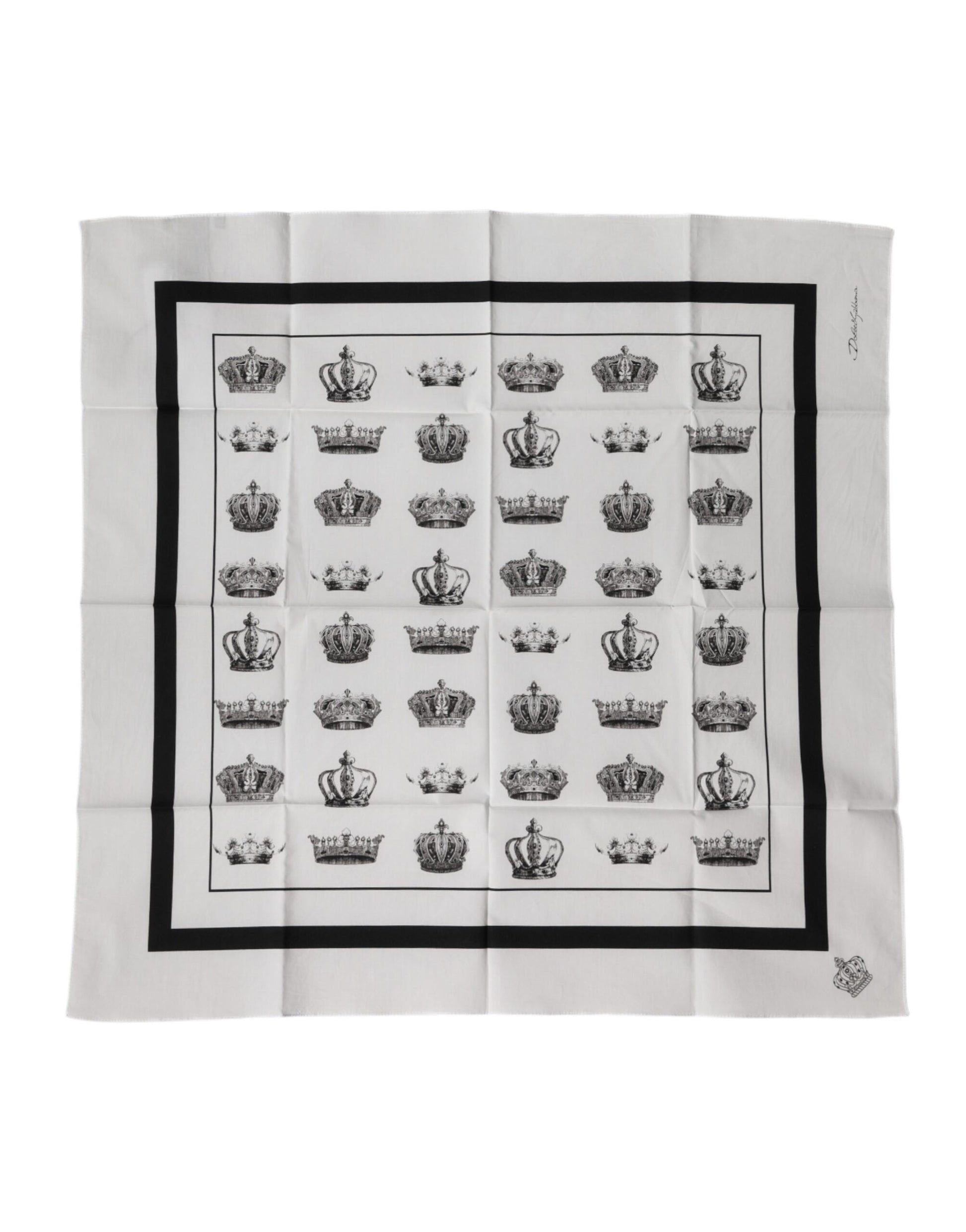 Dolce & Gabbana White Crown Cotton Square Foulard Scarf - ClickThatClicks 