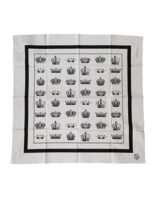 Dolce & Gabbana White Crown Cotton Square Foulard Scarf - ClickThatClicks 