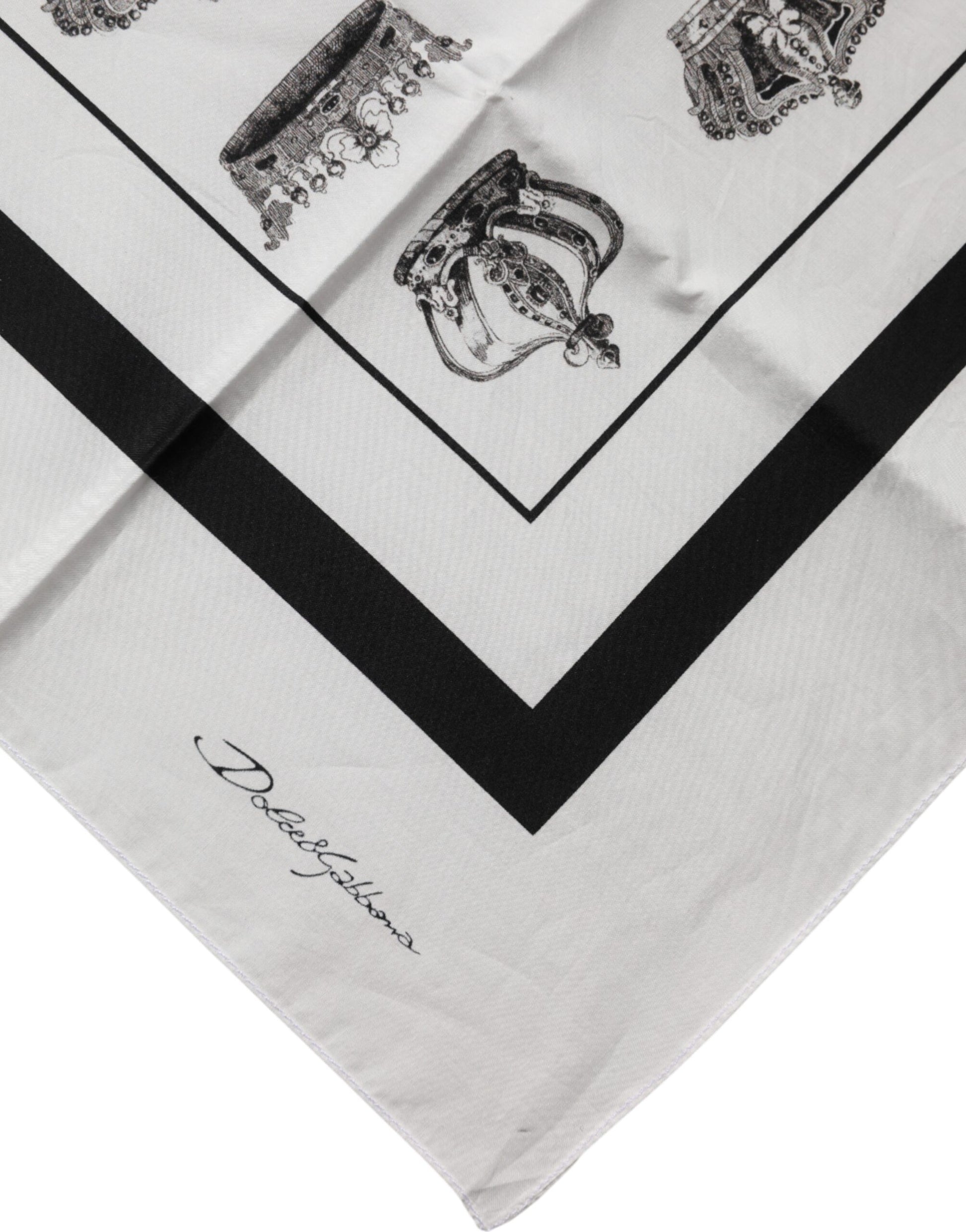 Dolce & Gabbana White Crown Cotton Square Foulard Scarf - ClickThatClicks 