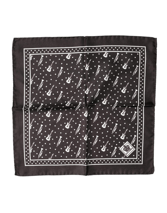 Dolce & Gabbana Black Guitar Trumpet Men Handkerchief Scarf - ClickThatClicks 