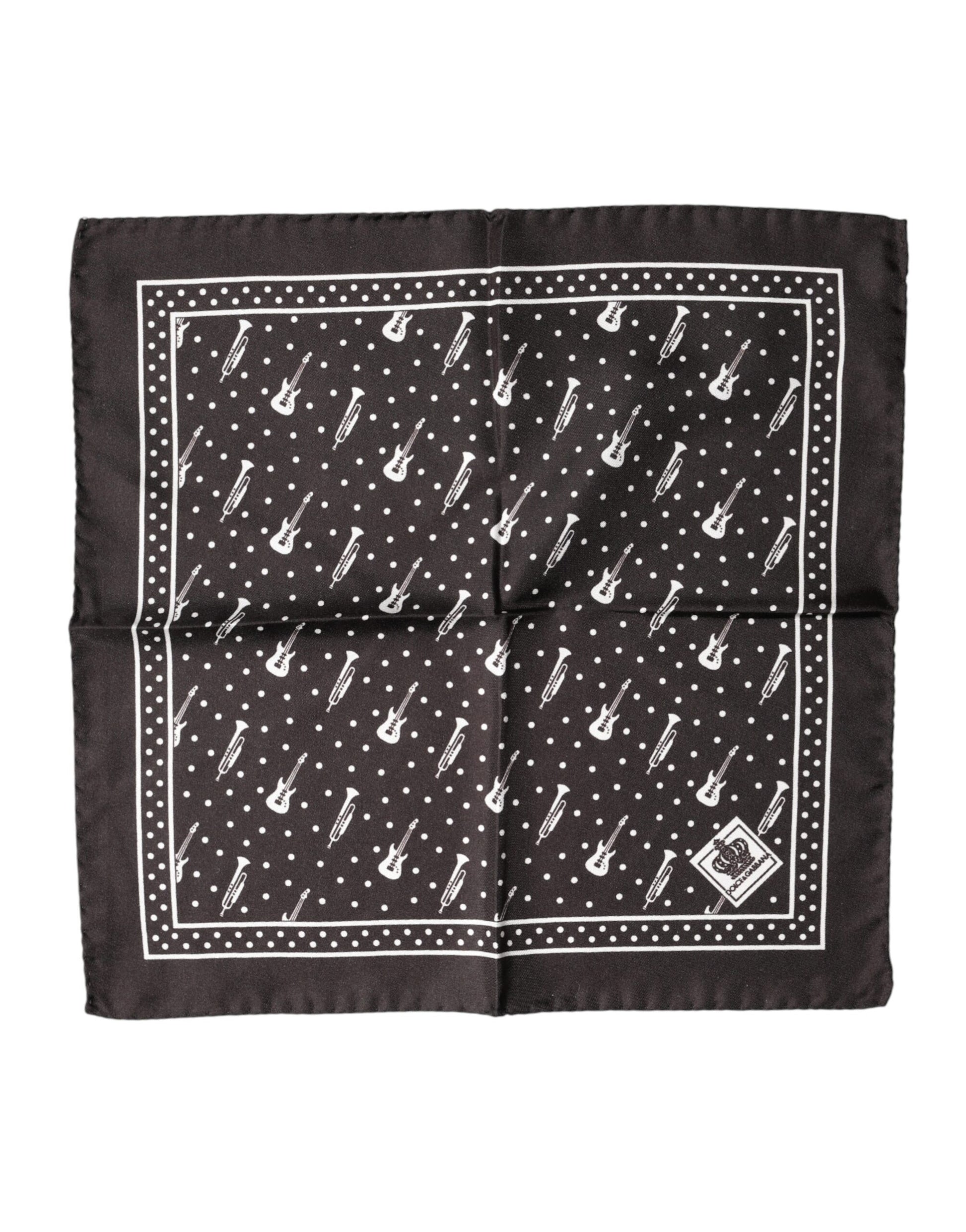 Dolce & Gabbana Black Guitar Trumpet Men Handkerchief Scarf - ClickThatClicks 
