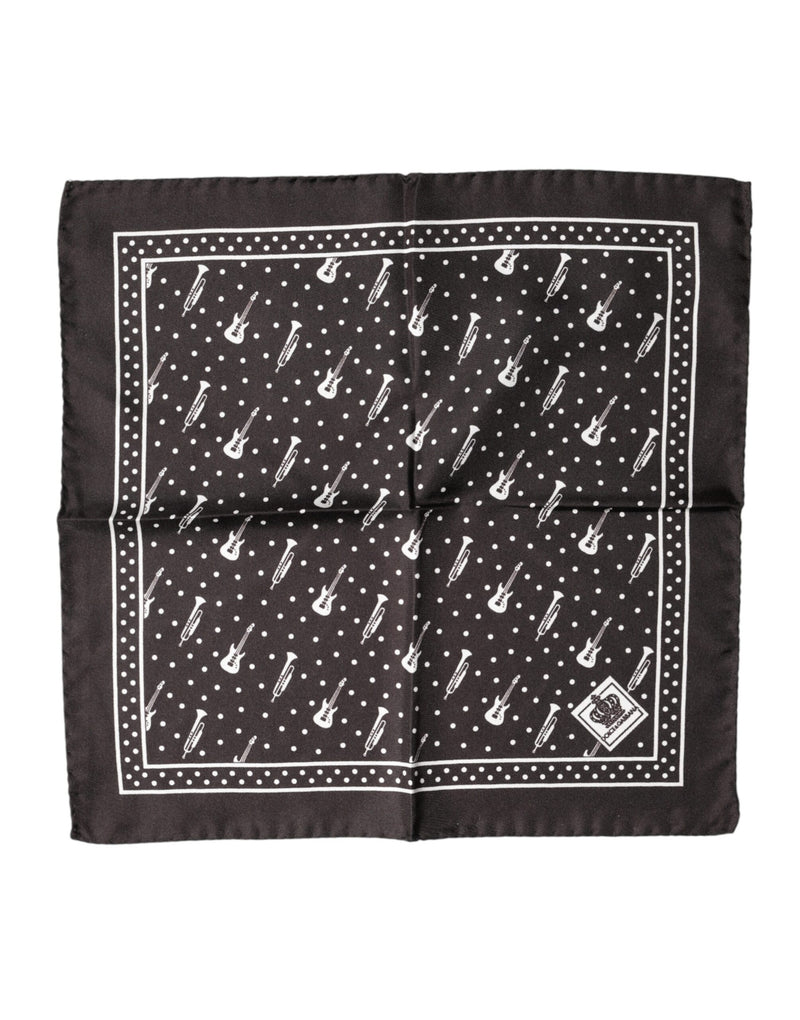 Dolce & Gabbana Black Guitar Trumpet Men Handkerchief Scarf