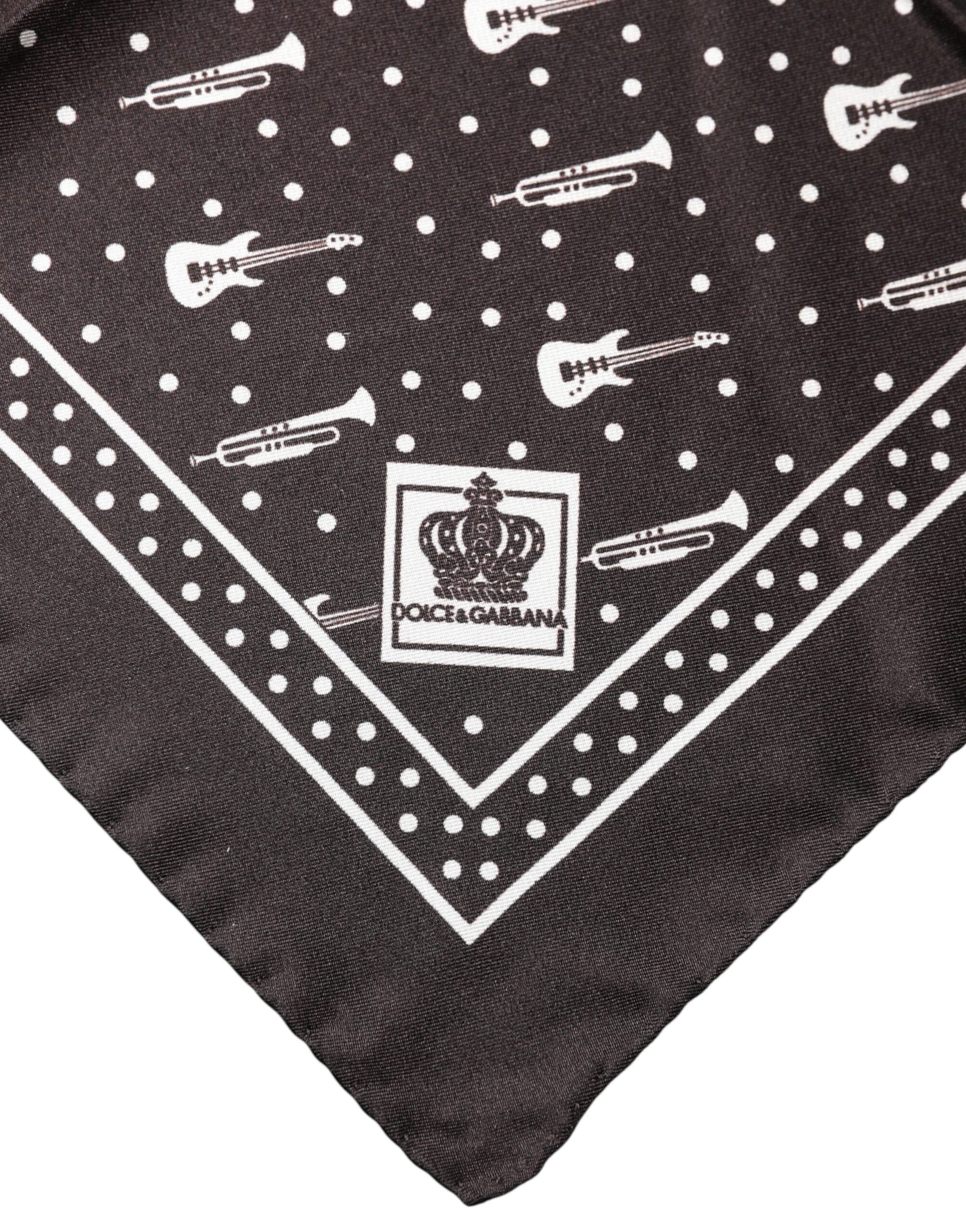 Dolce & Gabbana Black Guitar Trumpet Men Handkerchief Scarf - ClickThatClicks 