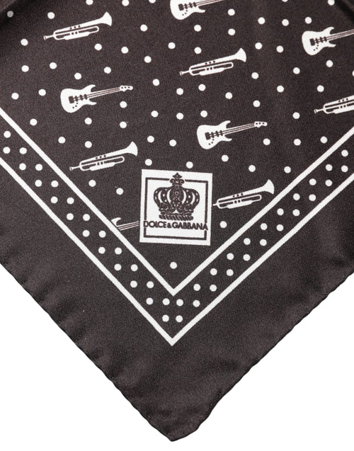 Dolce & Gabbana Black Guitar Trumpet Men Handkerchief Scarf - ClickThatClicks 