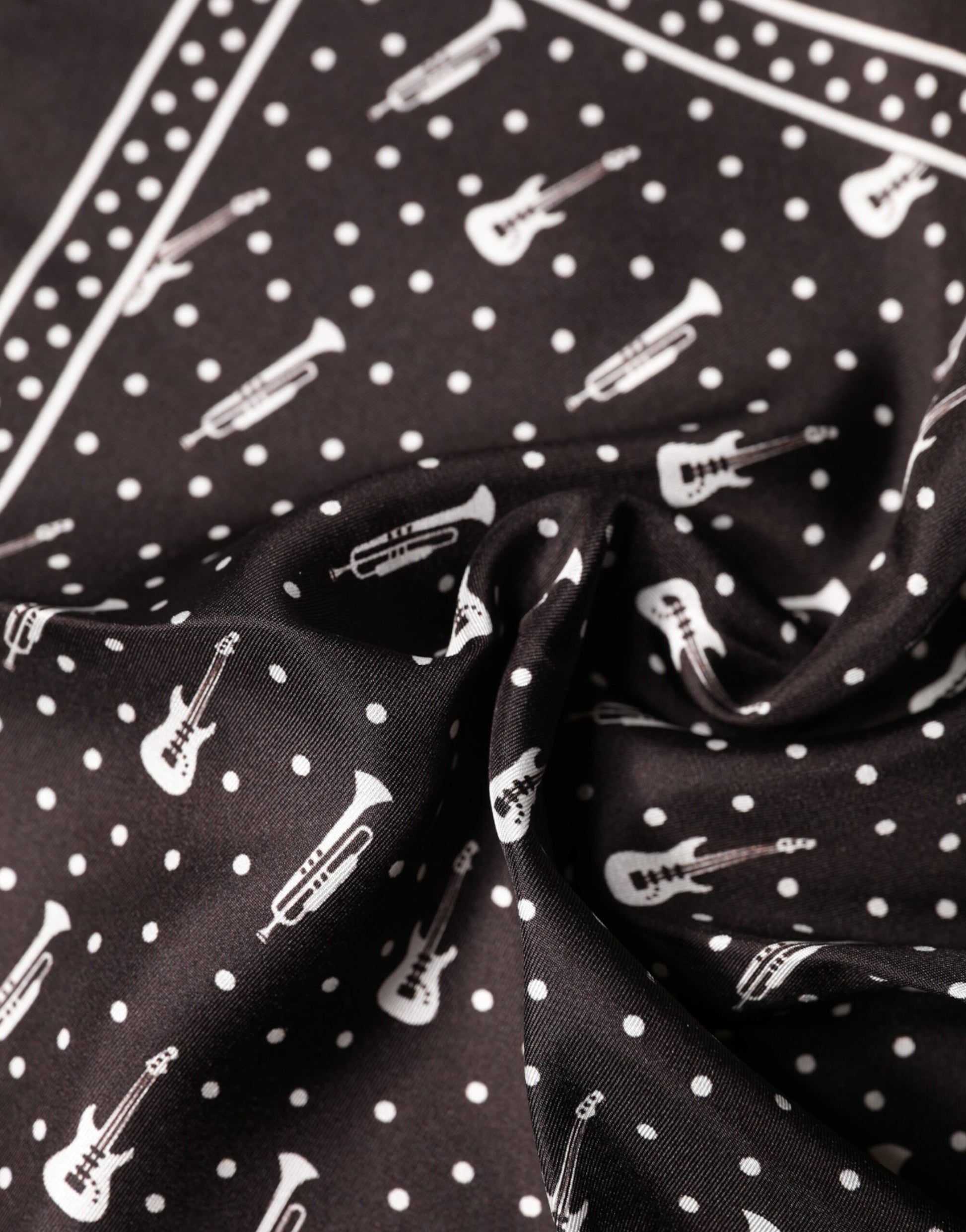 Dolce & Gabbana Black Guitar Trumpet Men Handkerchief Scarf - ClickThatClicks 