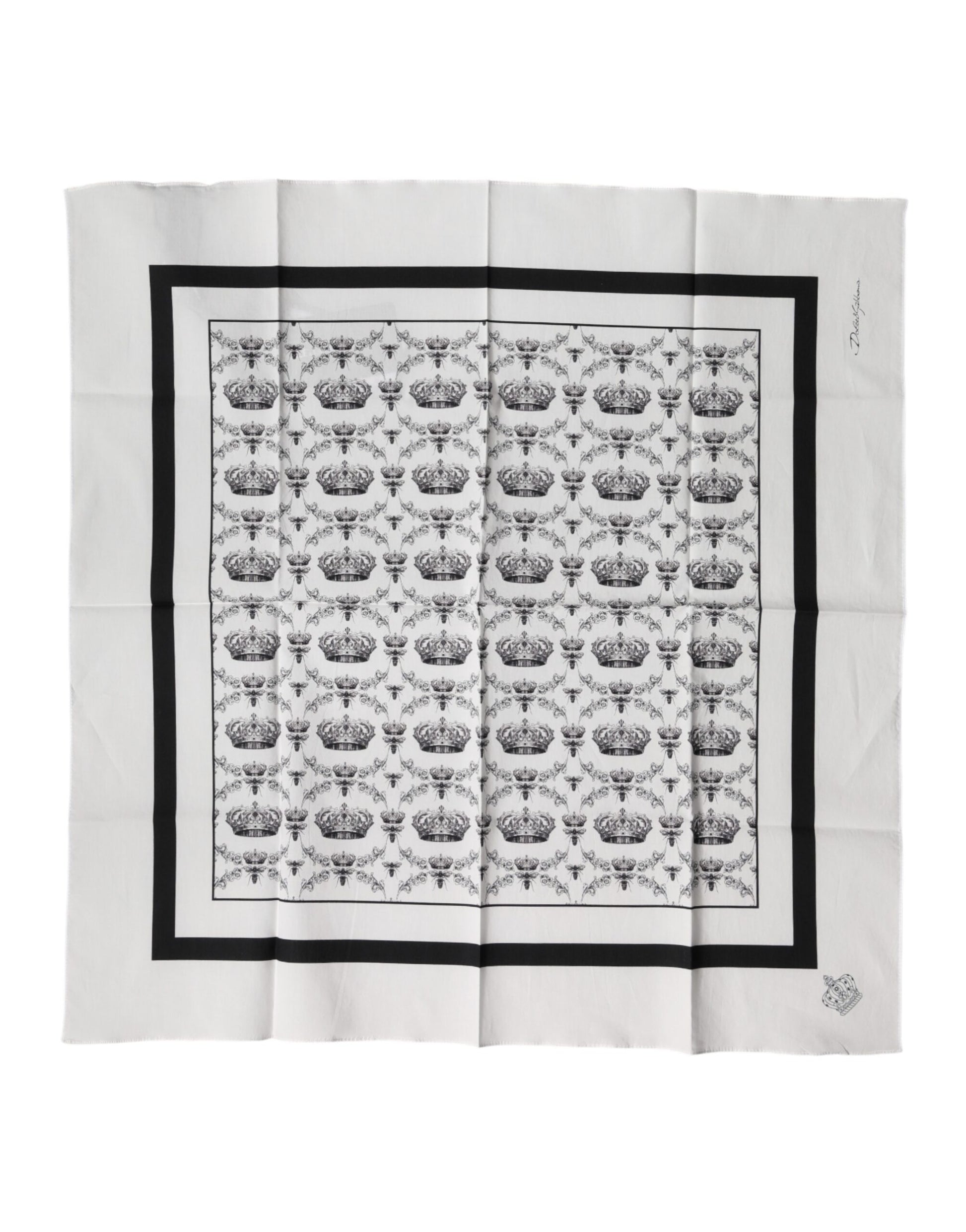 Dolce & Gabbana White Crown Cotton Men Square Foulard Scarf - ClickThatClicks 