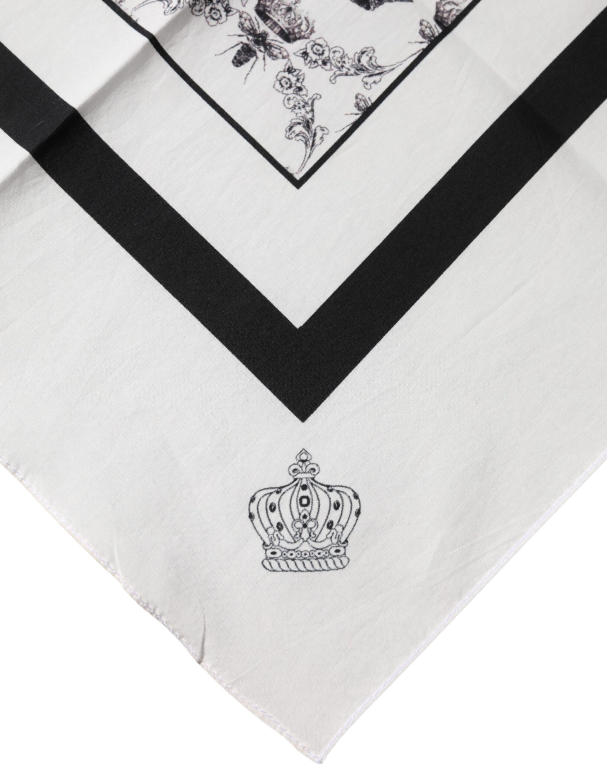 Dolce & Gabbana White Crown Cotton Men Square Foulard Scarf - ClickThatClicks 