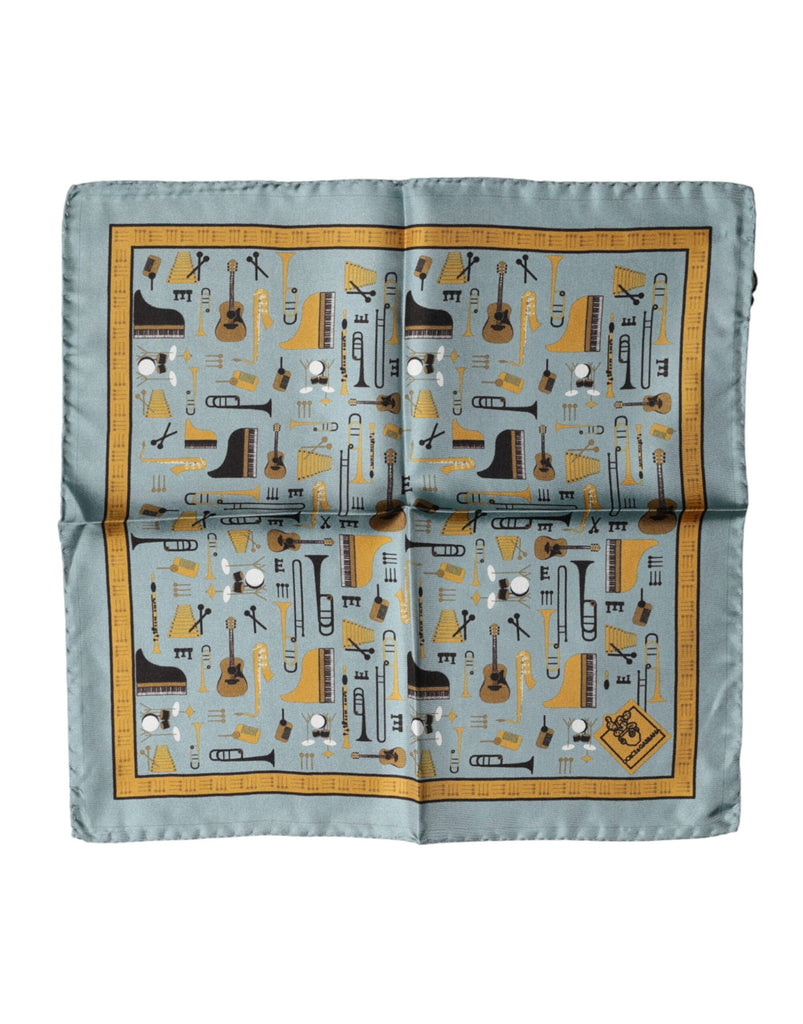 Dolce & Gabbana Blue Jazz Club Square Handkerchief Scarf