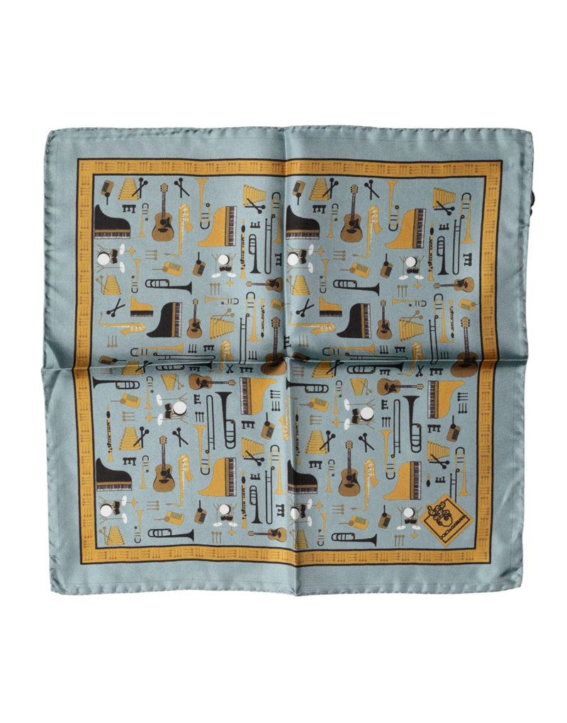 Dolce & Gabbana Blue Jazz Club Square Handkerchief Scarf