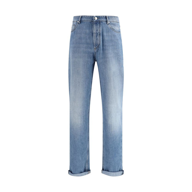 Brunello Cucinelli Light Blue Cotton Straight-Leg Jeans